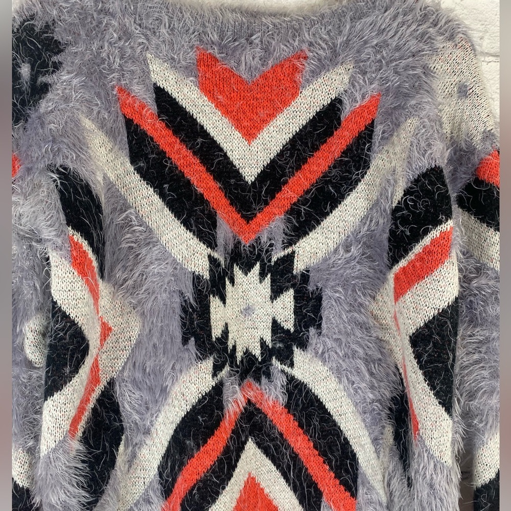 On Fire Aztec Print Eyelash Sweater size Large - Picture 3 of 10